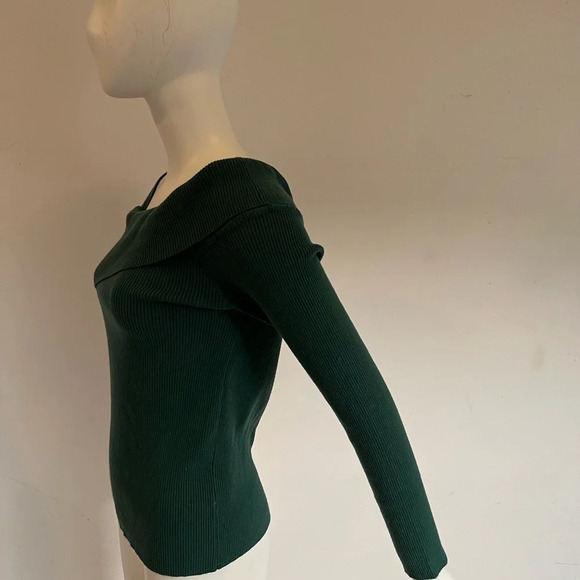 LILLUSORY Womens Rib Knit Sweaters One Shoulder Pullover Top Sweater Green Sz S - Picture 3 of 9
